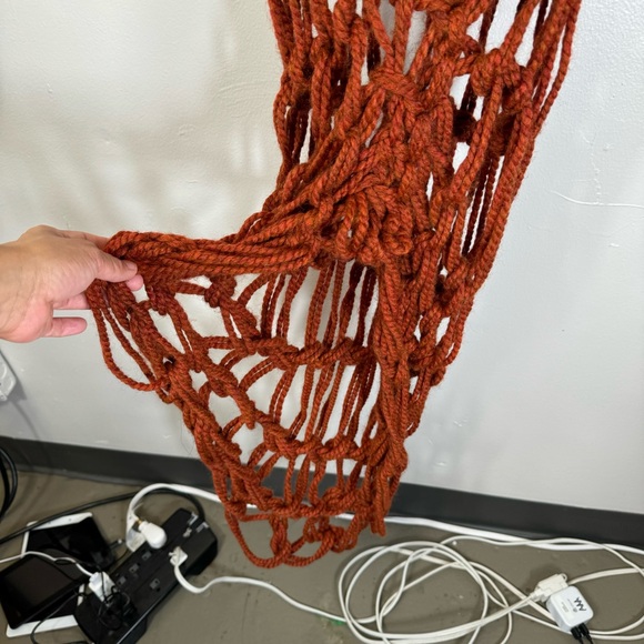 custom hand knit knotted rust red net dress sleeveless scoop neck high low artsy - Picture 11 of 15